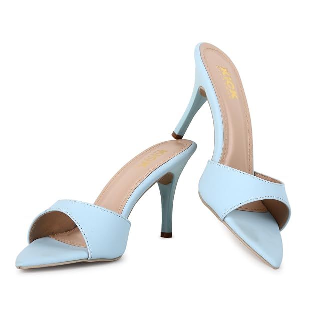 Women's Pointed Toe Stiletto Mule Sandals, Slip On Design, Elegant, Fashion Footwear for Party Evening Casual Occasion Styling, 3.5-Inch Stiletto Heels Blue Main Image
