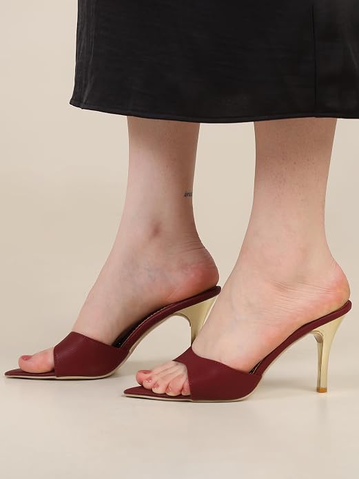 Women's Pointed Toe Stiletto Mule Sandals, Slip On Design, Elegant, Fashion Footwear for Party Evening Casual Occasion Styling, 3.5-Inch Stiletto Heels