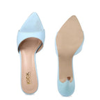 Women's Pointed Toe Stiletto Mule Sandals, Slip On Design, Elegant, Fashion Footwear for Party Evening Casual Occasion Styling, 3.5-Inch Stiletto Heels Blue