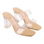 Women's Double Strap Block Heel Sandals With 3.5 Inches Clear Heel, Square Toe Design, Slip On Fashion Footwear, Casual Occasion Wear