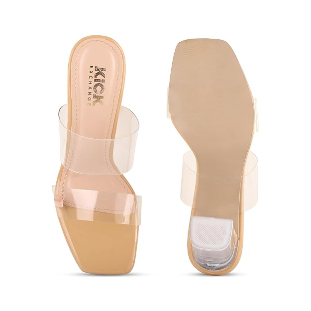 Women's Double Strap Block Heel Sandals With 3.5 Inches Clear Heel, Square Toe Design, Slip On Fashion Footwear, Casual Occasion Wear Main Image
