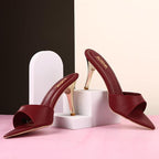 Women's Pointed Toe Stiletto Mule Sandals, Slip On Design, Elegant, Fashion Footwear for Party Evening Casual Occasion Styling, 3.5-Inch Stiletto Heels