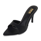 Women's Pointed Toe Stiletto Mule Sandals, Slip On Design, Elegant, Fashion Footwear for Party Evening Casual Occasion Styling, 3.5-Inch Stiletto Heels Black