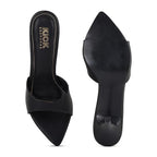 Women's Pointed Toe Stiletto Mule Sandals, Slip On Design, Elegant, Fashion Footwear for Party Evening Casual Occasion Styling, 3.5-Inch Stiletto Heels Black