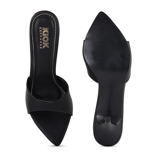 Women's Pointed Toe Stiletto Mule Sandals, Slip On Design, Elegant, Fashion Footwear for Party Evening Casual Occasion Styling, 3.5-Inch Stiletto Heels Black Main Image