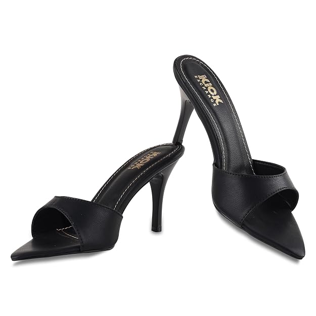 Women's Pointed Toe Stiletto Mule Sandals, Slip On Design, Elegant, Fashion Footwear for Party Evening Casual Occasion Styling, 3.5-Inch Stiletto Heels Black