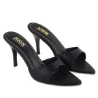 Women's Pointed Toe Stiletto Mule Sandals, Slip On Design, Elegant, Fashion Footwear for Party Evening Casual Occasion Styling, 3.5-Inch Stiletto Heels Black
