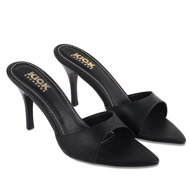 Women's Pointed Toe Stiletto Mule Sandals, Slip On Design, Elegant, Fashion Footwear for Party Evening Casual Occasion Styling, 3.5-Inch Stiletto Heels Black Hover Image