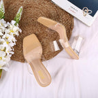 Women's Double Strap Block Heel Sandals With 3.5 Inches Clear Heel, Square Toe Design, Slip On Fashion Footwear, Casual Occasion Wear