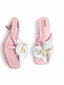 THE KICK EXCHANGE Women’s Flower Embellished Kitten Heeled Sandals Square Toe Slip-On Party & Casual Dress Heels