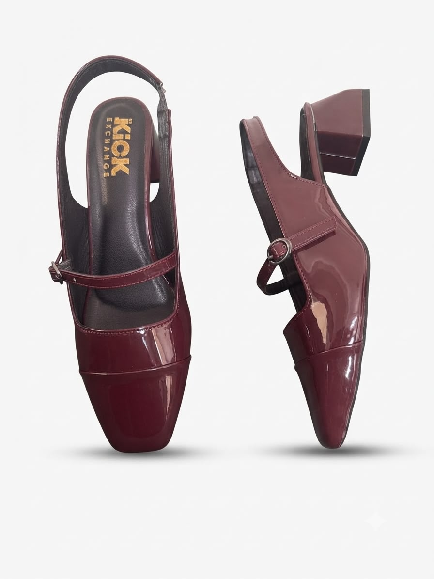 The Kick Exchange Glossy Mary Jane Slingback Block Heels for Women
