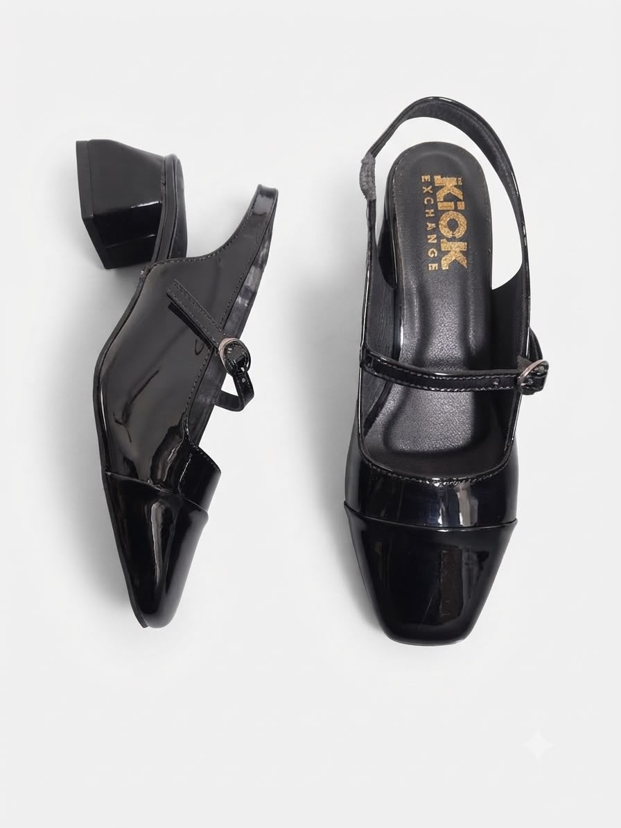 The Kick Exchange Glossy Mary Jane Slingback Block Heels for Women