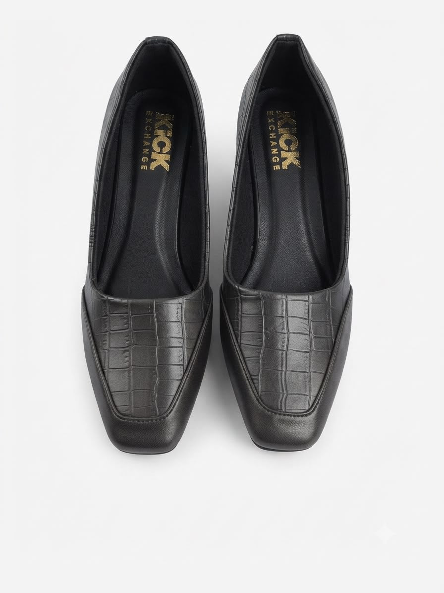The Kick Exchange Croc-Embossed Block Heel Pumps for Women