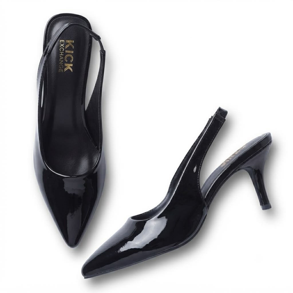 The Kick Exchange Glossy Pointed Toe Slingback Heels for Women
