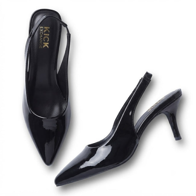 The Kick Exchange Glossy Pointed Toe Slingback Heels for Women Hover Image