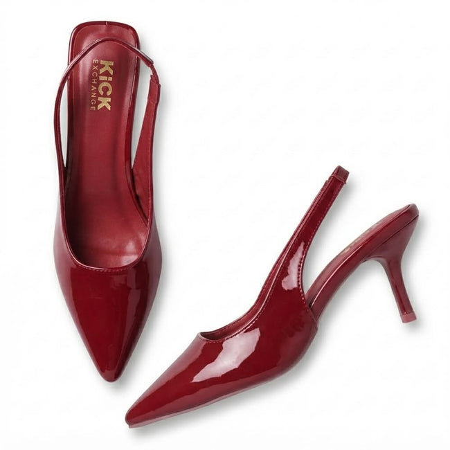 The Kick Exchange Glossy Pointed Toe Slingback Heels for Women Hover Image